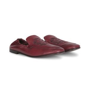 Dolce & Gabbana Men's Leather Logo Embossed Slide Loafers Bordeaux